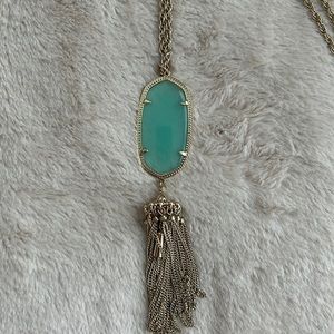 Kendra Scott Rayne stone tassel pendant necklace in Chalcedony + gold